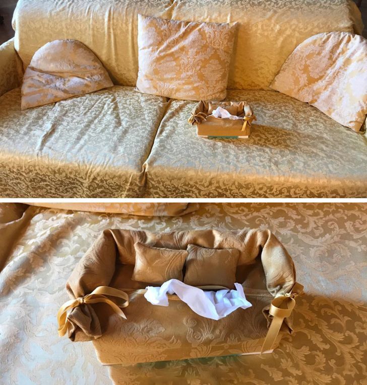 Коробка для серветок у формі вишуканого дивану.