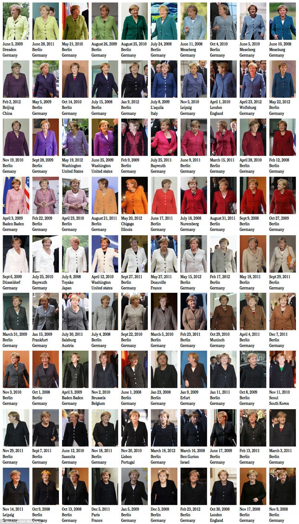 Нідерландська дизайнерка досліджувала всі кольори жакетів Ангели Меркель.