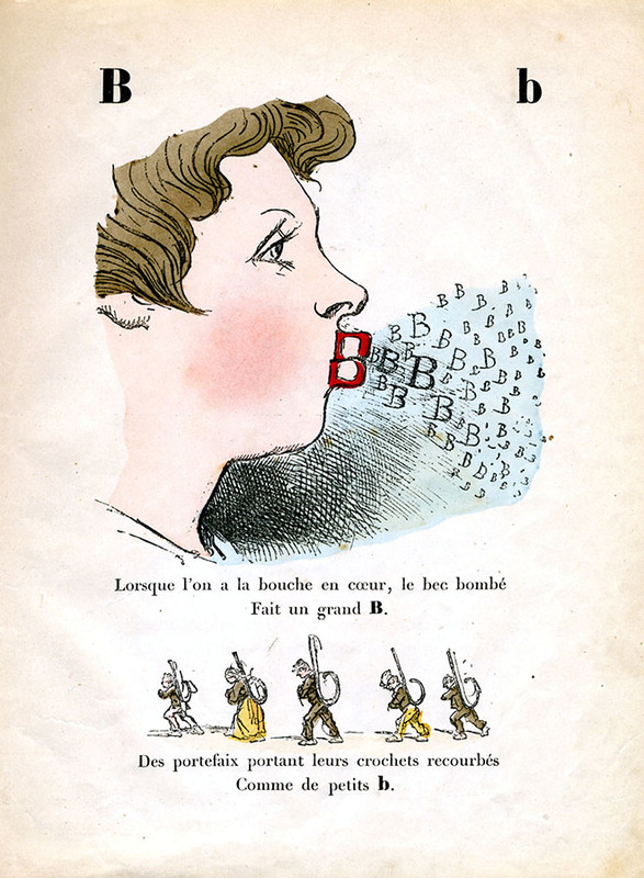 Буквар «A. B. C. Trim, alphabet enchanté ». Ілюстрації Берталя. Франція, 1861 рік