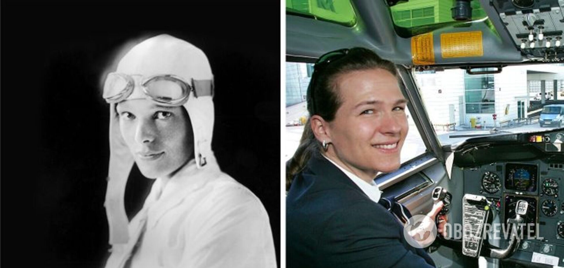 Зліва перша жінка-пілот Амелія Ерхарт, яка пересікла Атлантичний океан.
