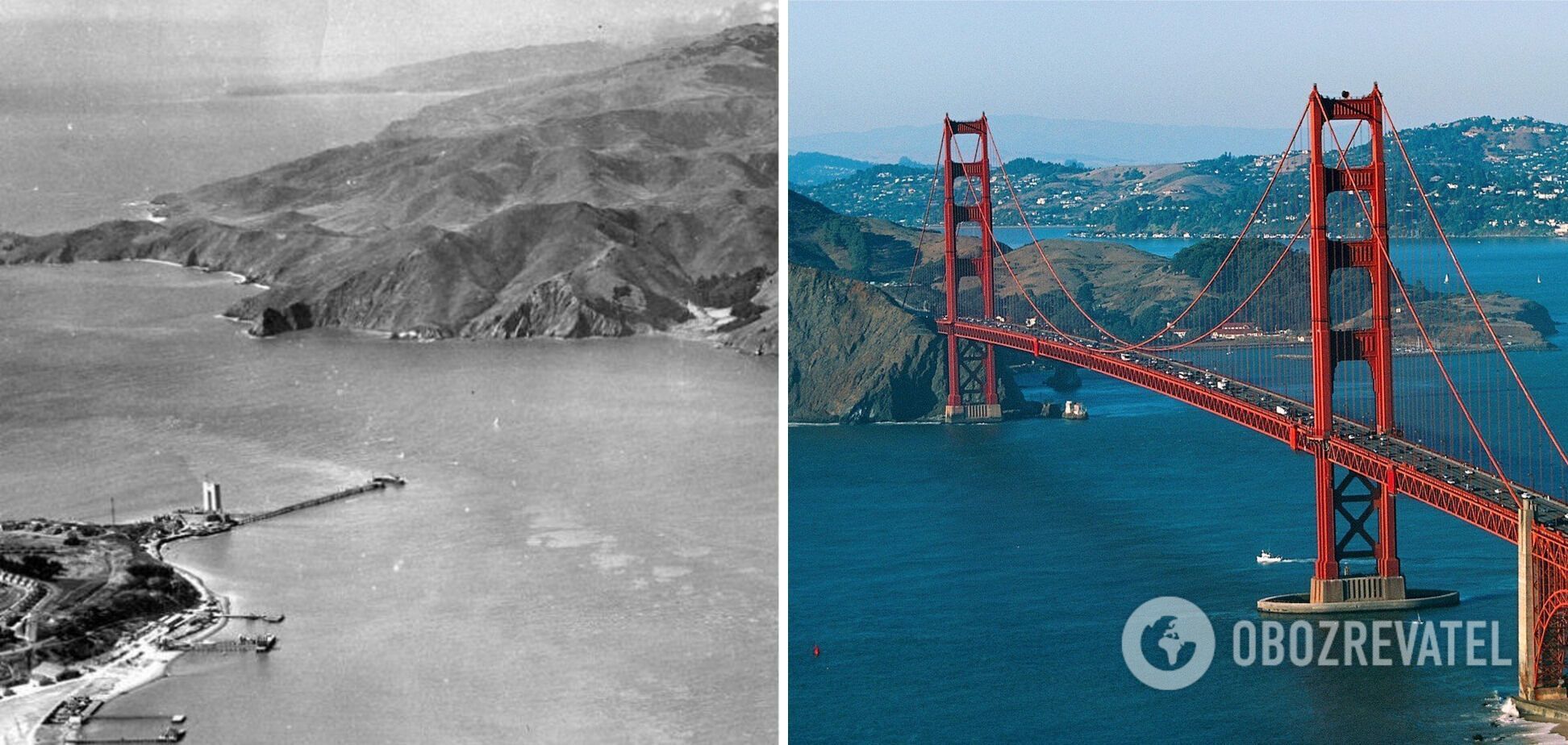 Сан-Франциско до і після будівництва моста Золоті Ворота