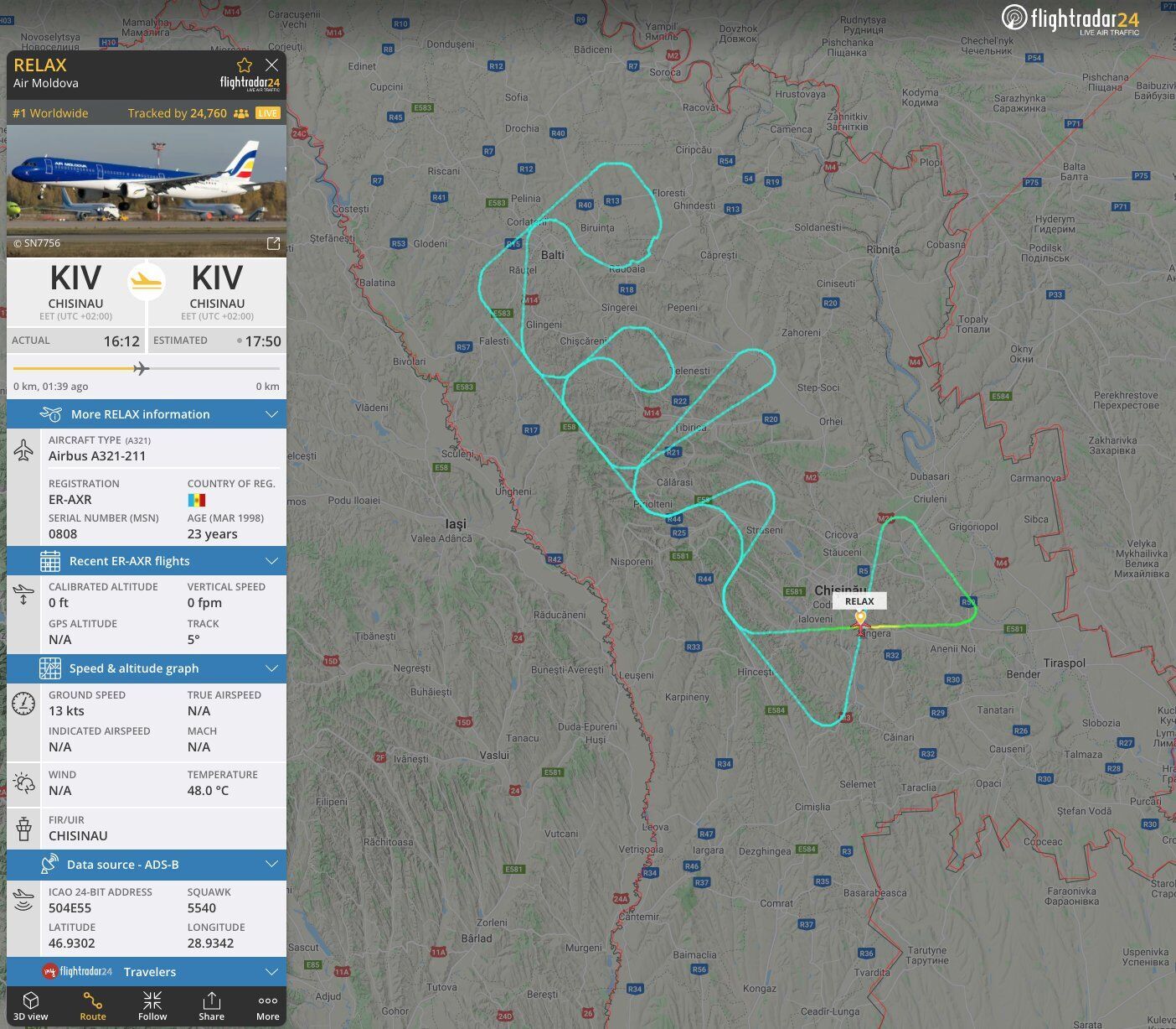 Траєкторія польоту літака Air Moldova