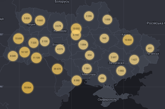 Карта поширення коронавірусу в Україні.