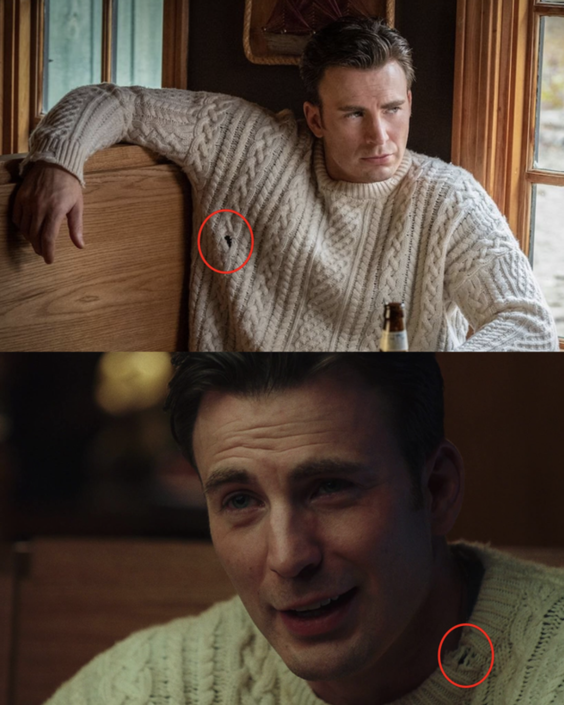Американський детектив "Дістати ножі"  у героя Рансома були дірки на светрі.