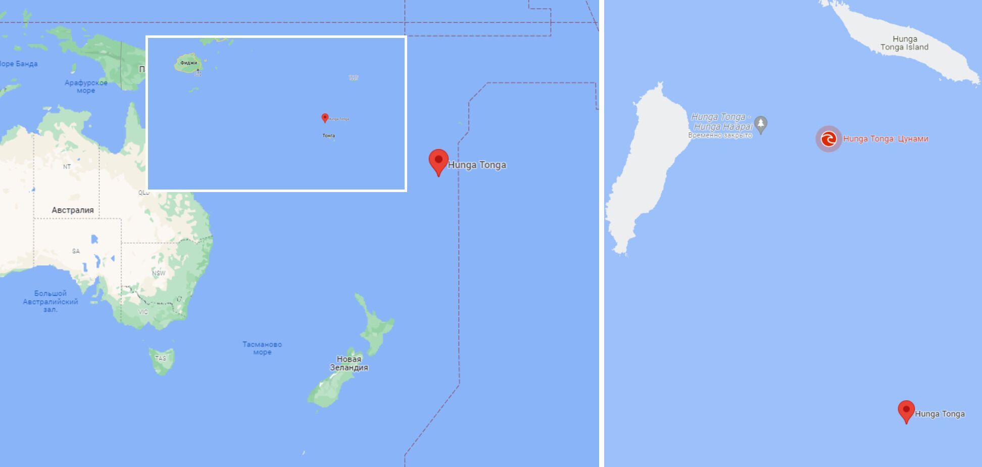 Найближче до вулкану розташована країна Тонга.